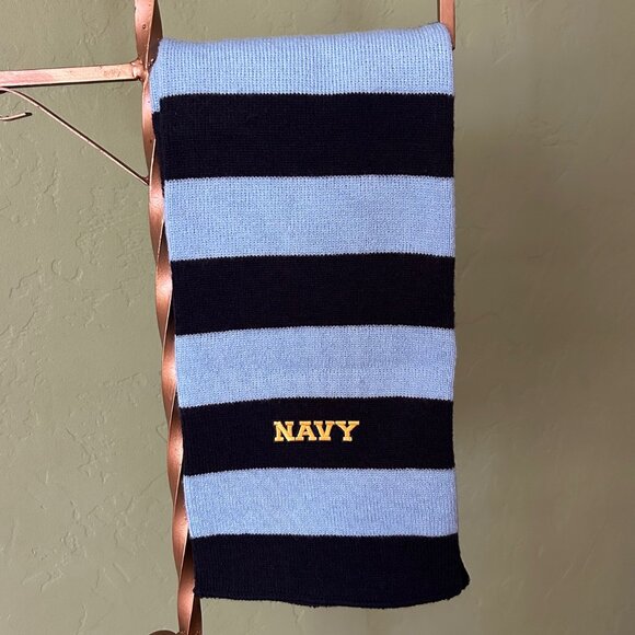 U.S. Naval Academy Scarf – Light Blue & Navy Stripes w/ Gold Logo - Picture 2 of 2